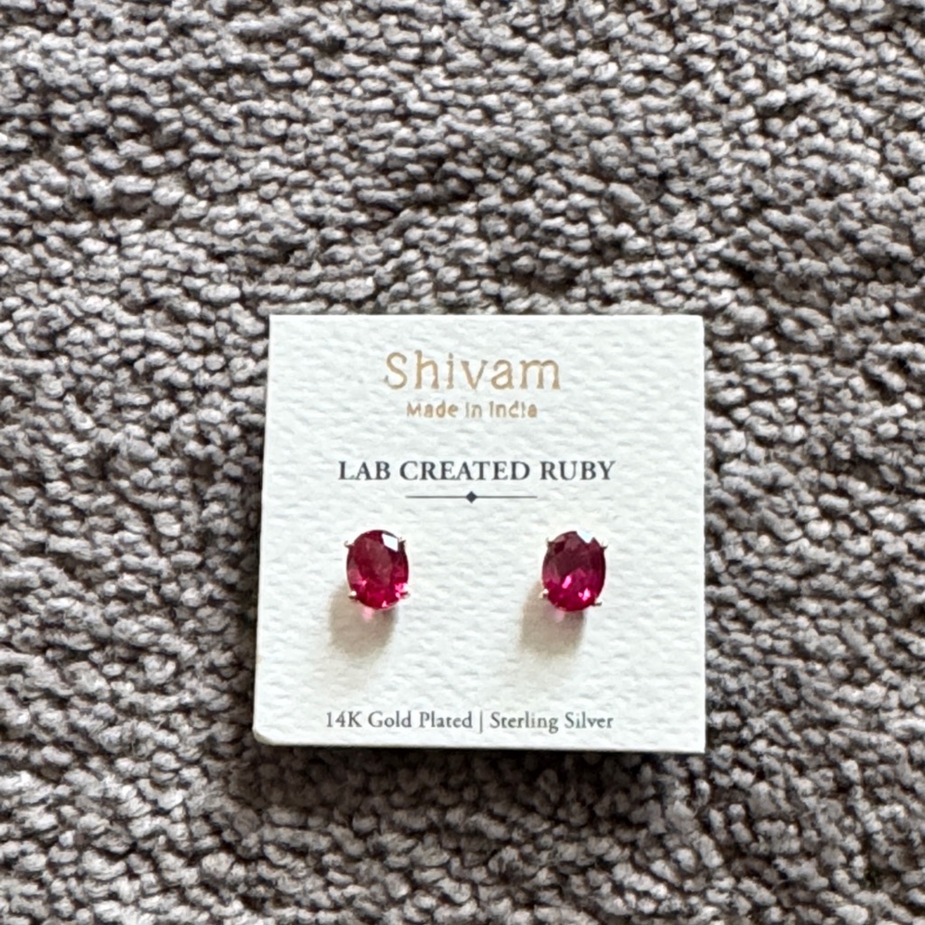 Shivam Lab Created Ruby 14k Gold Plated Sterling Silver Stud Earrings 40$